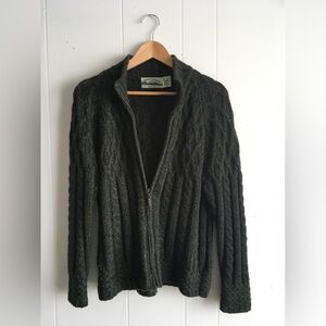 Unisex Aran Crafts Dark Green Zip-Up Sweater